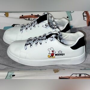 White Sneakers with Ghost Mickey Mouse Design- 8
